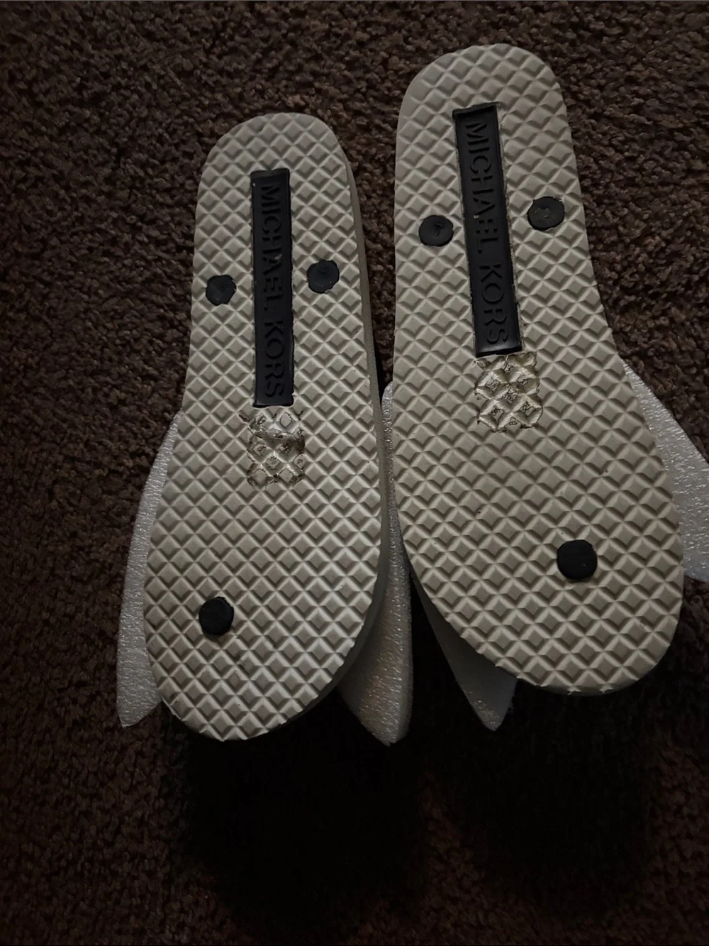 Michael Kors White Footbed with Black Straps Kids Flip Flops